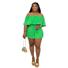 Women Fashion Sexy Off-Shoulder Pleated Solid Color Rompers