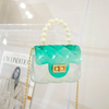 Kids Girls Cute Candy Color Transparent Gradient Pearl Decor Small Square Metal Chain Handle Crossbody Bag