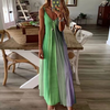 Women'S Fashion Boho Gradient Rainbow Color Printed Slip Casual Maxi Dress