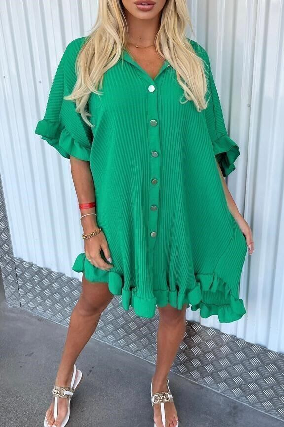 Casual Fashion Women Solid Color Ruffled Short Sleeve Loose Shirt Dress