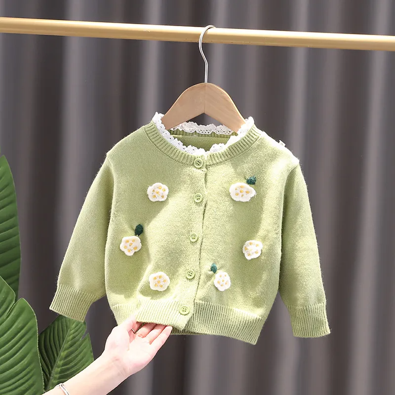 Kids Toddler Girls Autumn Winter Fashion Casual Simple Solid Color Flower Button Sweater