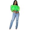 Women'S Fashion Solid Color Layered Puff Petal Chiffon Cropped Top