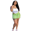 Women Fashion Plaid Printing Drawstring Hip Wrap Skirt