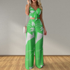 Fashion Women Sexy Summer Vacation Leaf Print Camis High Waist Wide Leg Pants Casual Set