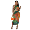 Women Sexy Fashion Leaf Print Halter Neck Summer Vacation Backless Dress