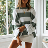 Women'S Fashion Round Neck Stripe Color Block Knit Sweater