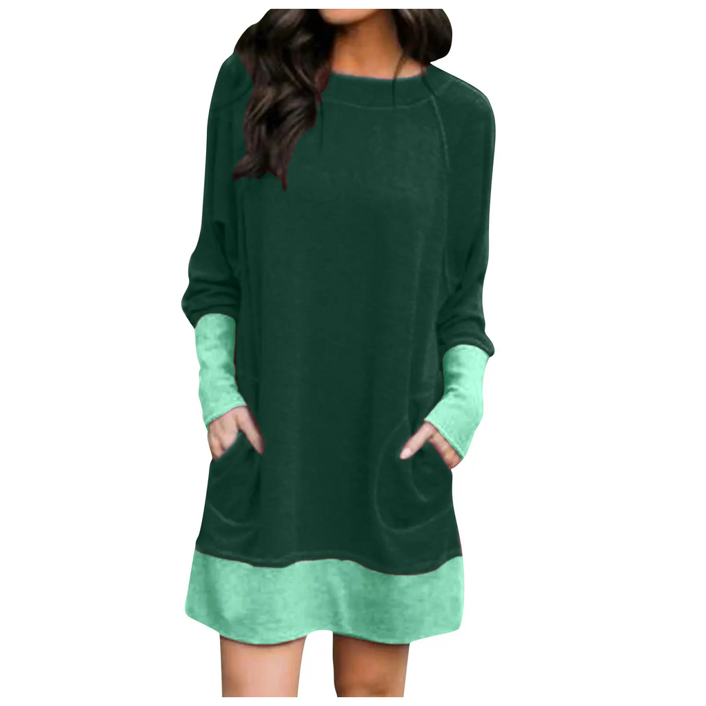 Women Fashion Casual Raglan Long Sleeve Dress