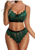 Women Sexy High Elastic Mesh See-Through Fashion Lace Patchwork Bra And Panty Lingerie Set