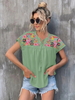 Women'S Fashion Embroidered V-Neck Shirt