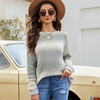 Women Fashion Gradient Color Pullover Long Sleeve Loose Knitted Sweater