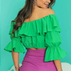 Women'S Fashion Solid Color One-Neck Ruffled Cropped Shirt