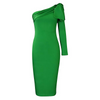 Women Fashion Sexy Elegant Tight Solid Color Slim Shoulder Lace-Up Defined Waist Dress