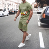 Men Casual Printed Round Neck T-Shirt And Shorts Two-Piece Set