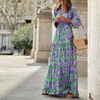 Ramadan /Eid Women Fashion Casual Bohemian Print Long Sleeve Maxi Dress