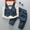 Boys Moustache Pattern Lapel Shirt Single-Breasted Vest And Pants Set