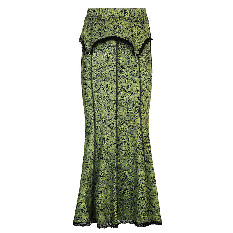 Women'S Fashion Temperament Printing Stitching Lace High Waist Mermaid Long Skirt