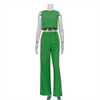 Fashion Women Solid Color Sleeveless Casual Cropped Top Flared Pants Set