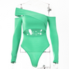 Women Fashion Sexy Cut Out Long Sleeve Irregular Solid Bodysuits