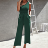 Women Slanted Shoulder Top Printed Waist Wide Leg Jumpsuit 1