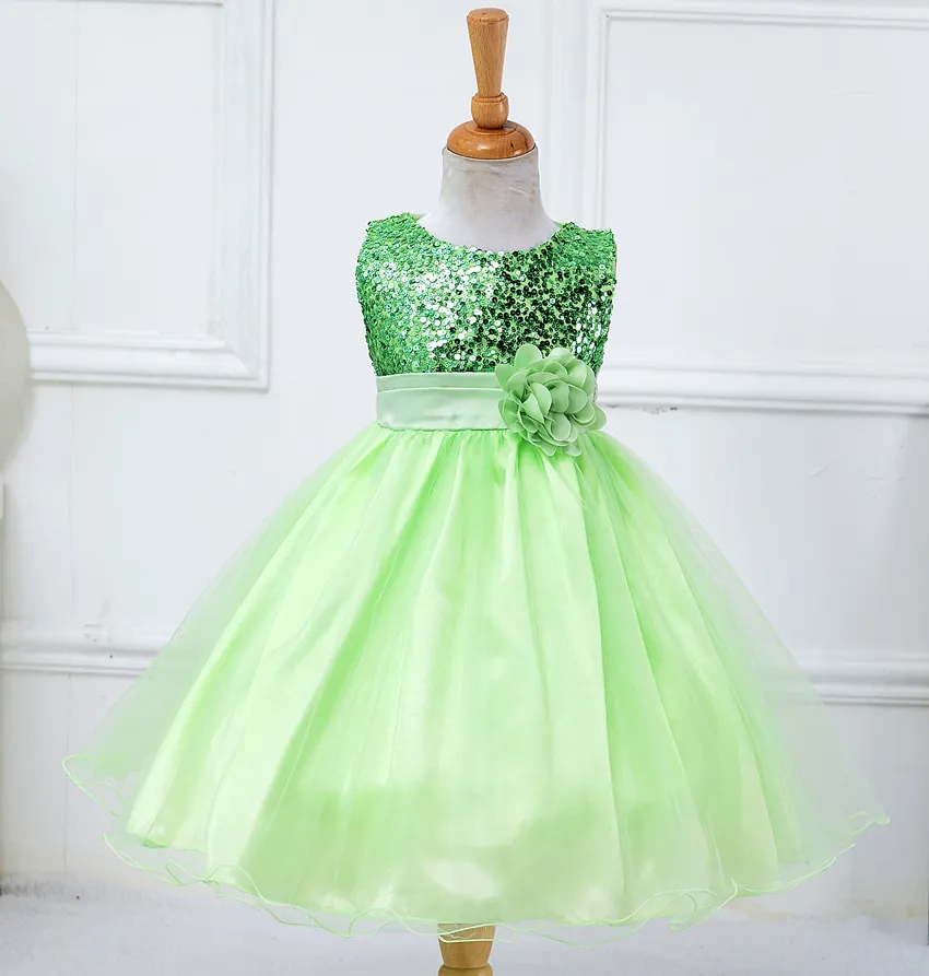 Kids Toddler Big Girls Summer Fashion Party Cute Sweet Solid Color Sequins Floral Pleated Sleeveless Mesh Party Tutu Dress