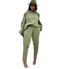 Fashion Women'S Plus Size Long-Sleeved Backless Hooded Sweatshirt Casual Pants Sets