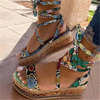 Women Fashion Color Blocking Plus Size Snakeskin Printing Sandals