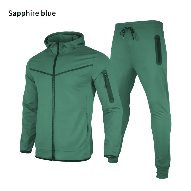 Men Fashion Hooded Zipper Long Sleeve Jacket And Sports Pants Two-Piece Set