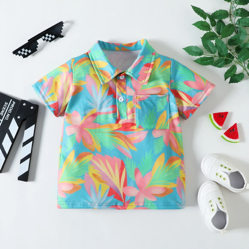 Children Kids Baby Fashion Boys Beach Casual Tropical Plant Print Shirt