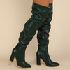 Women Fashion Irregular Creased Chunky Heel Side Zipper PU Over The Knee Boots