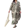 Ramadan /Eid Women Casual Boho Geometry Print V Neck Single-Breasted Loose Maxi Shirt Dress