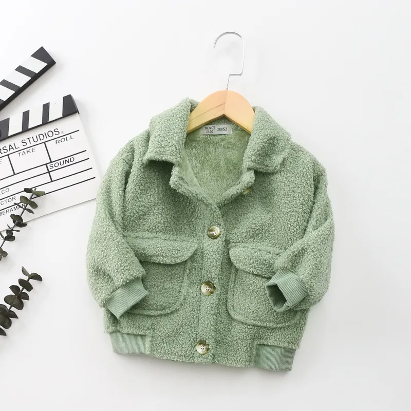 Kids Casual Simple Solid Color Lapel Long Sleeve Single-Breasted Plush Coat