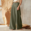 Women'S Casual Solid Color Cotton Linen Single-Breasted Button High Waist Wide Leg Pants