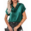 Fashion Women Office Elegant Solid Color Satin Short Sleeve Button Raglan Shirt Blouse