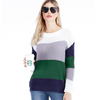 Women Casual Rainbow Color Stripe Stitching Pullover Loose Knitted Sweater