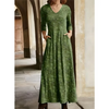 Women Ramadan /Eid Fashion Casual Printed V-Neck Pocket Long Sleeve Maxi Dress