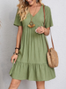 Women'S Fashion Casual Loose V Neck Ruffled Short Sleeve Dress