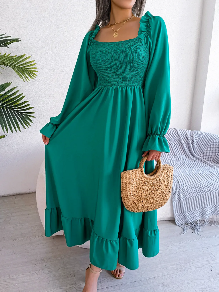 Ramadan /Eid Women Fashion Casual Square Collar Large Ruffled Maxi Dress