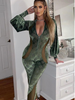 Women Plaid Print Velvet Zip-Up Long Sleeve Mesh Panel Jumpsuit