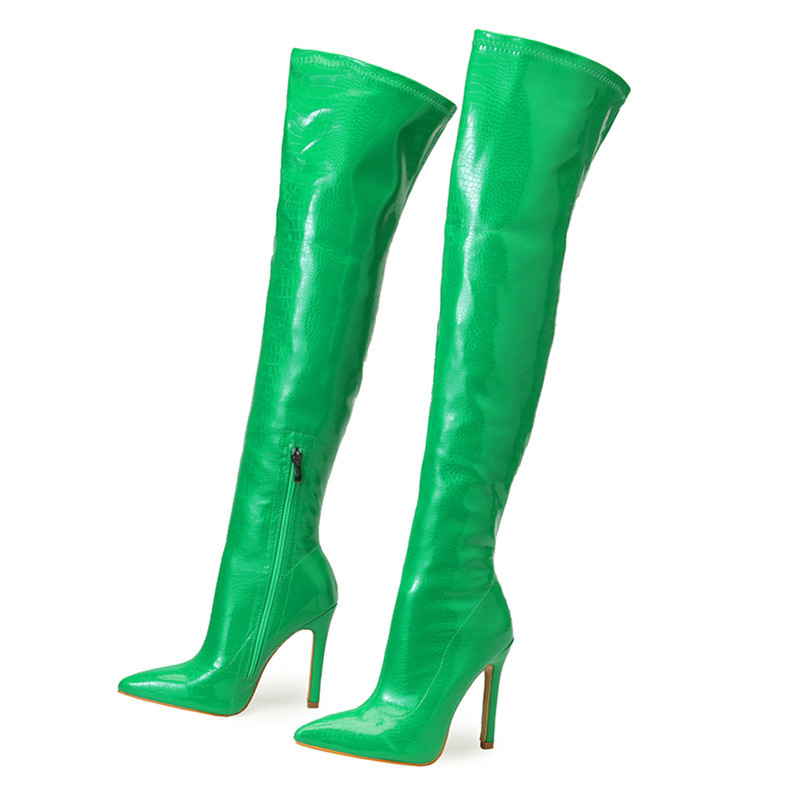 Women Fashion Sexy Plus Size Solid Color Pointed Toe Stiletto Heel Over-The-Knee Boots