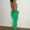 Women'S Fashion Sexy Backless Lace-Up Halter Neck Slim Maxi Dress