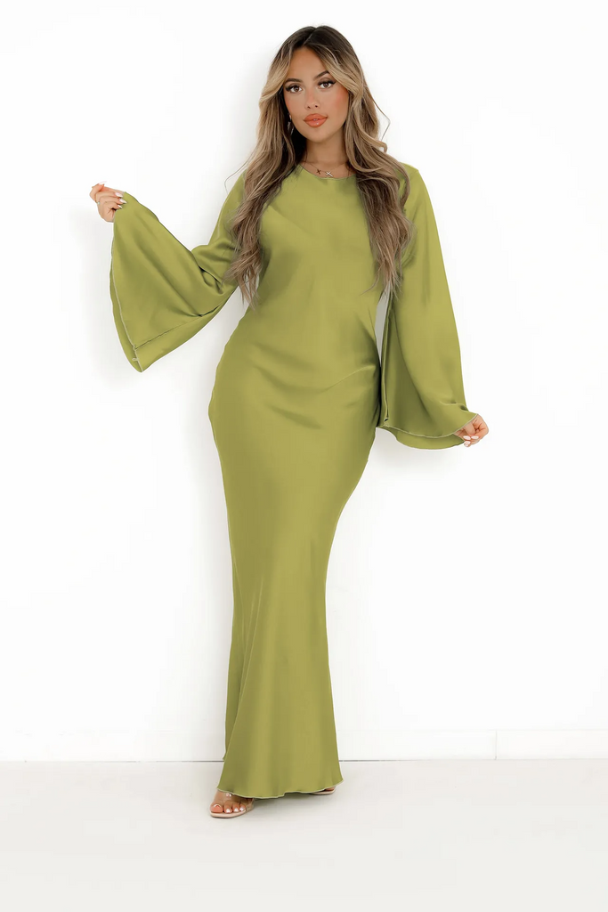 (Buy 1 Get 1) Ramadan /Eid Women Elegant Bell Sleeve Solid Color Maxi Dress