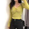 2 pieces Women Fashion Slim-Fit Sexy V-Neck Long Sleeve Knitted Base Shirt
