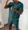 Men Basic Short Sleeve Round Neck Plaid T-Shirt And Shorts Two-Piece Set