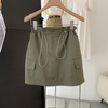 Women Fashion Summer Solid Color Pocket Drawstring High Waist A-Line Skirt