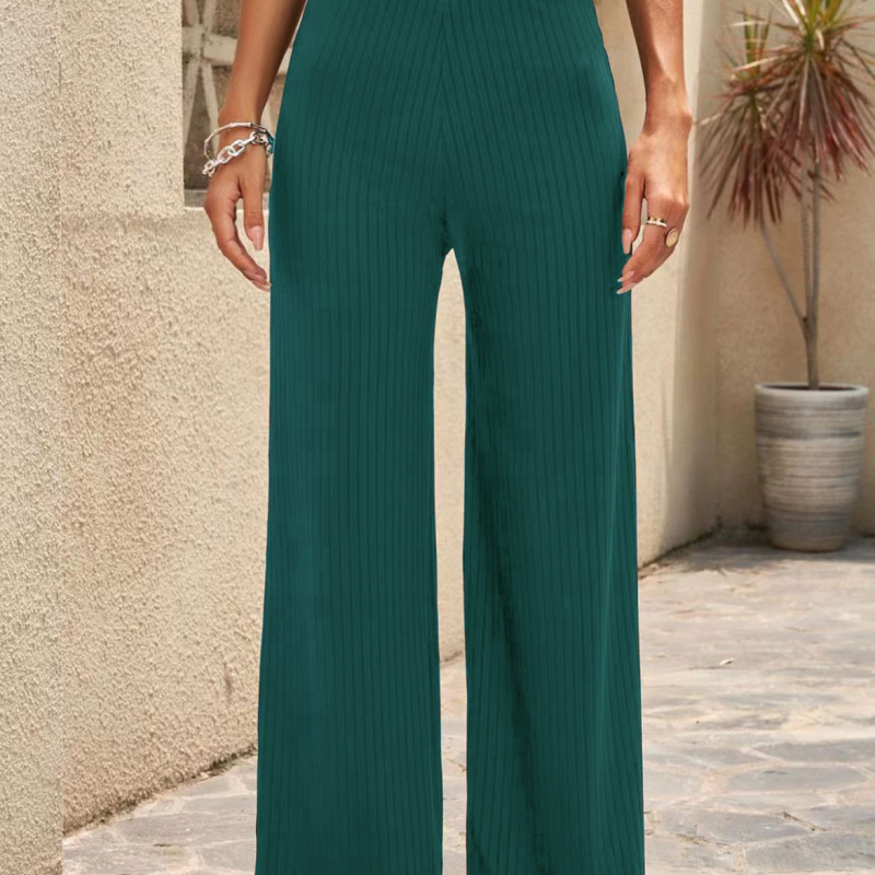 Fashion Solid Color Women Elastic Casual Wide-Leg Pants