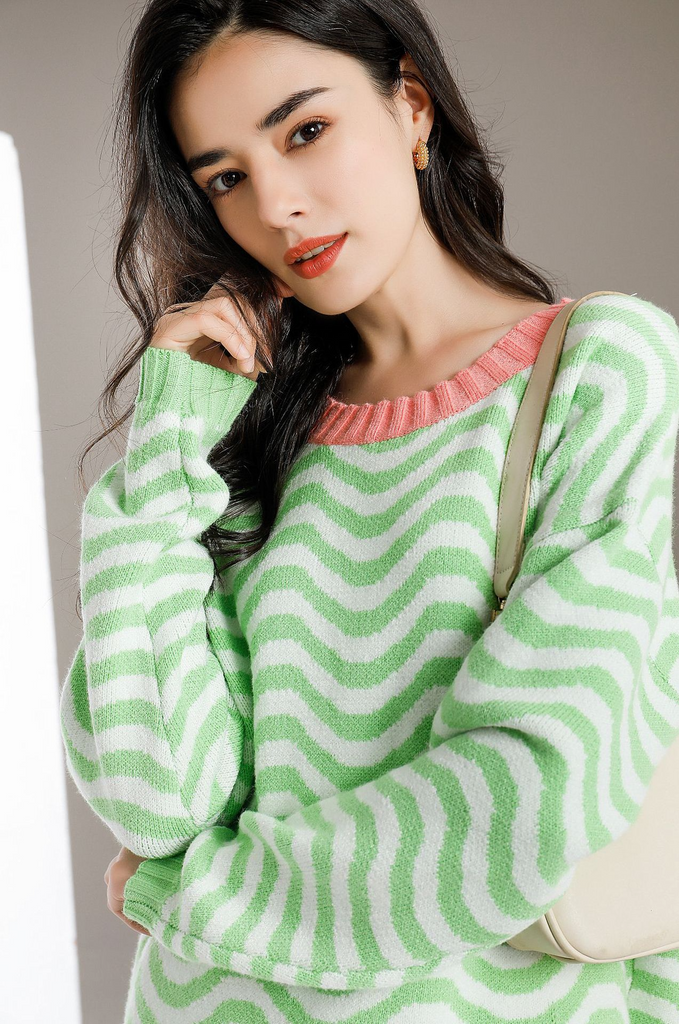 Women Fashion Simple Green Knitted Sweater