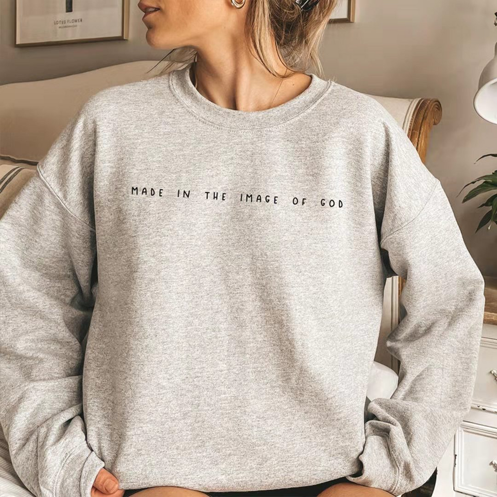 Fashion Women'S "Made In The Image Of God" Letter Print Pullover Crew Neck Long Sleeve Sweater