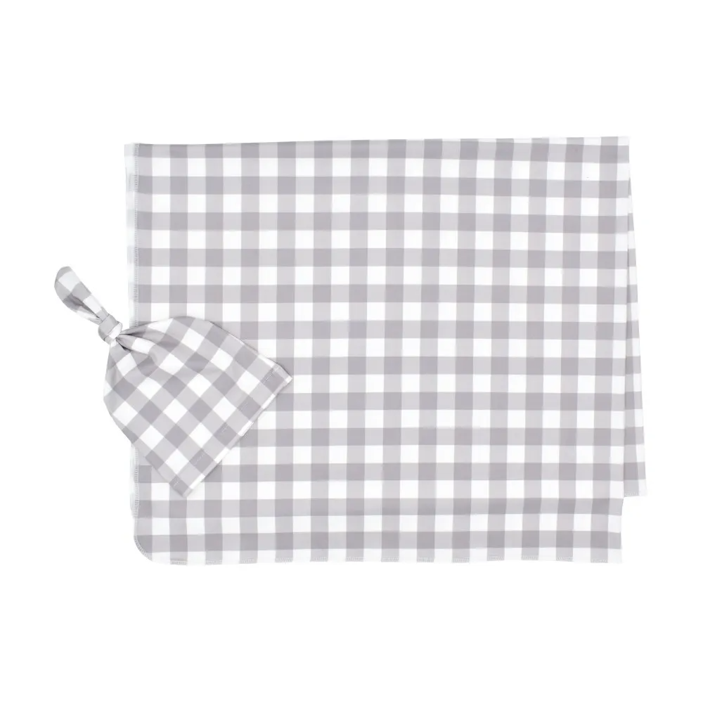 (Buy 1 Get 1) Newborn Plaid Wrapping Towel Knotted Tire Cap Set