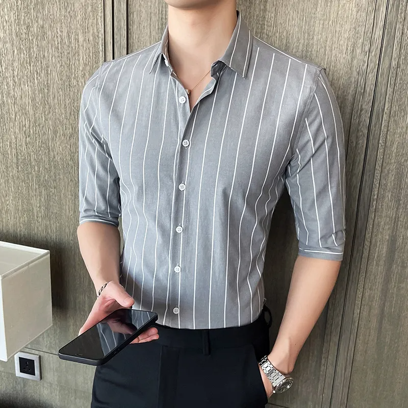 Men'S Fashion Lapel Stripe Slim Shirt