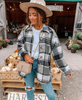 Women Casual Autumn Color Blocking Long-Sleeved Single-Breasted Lapel Loose Plaid Shacket